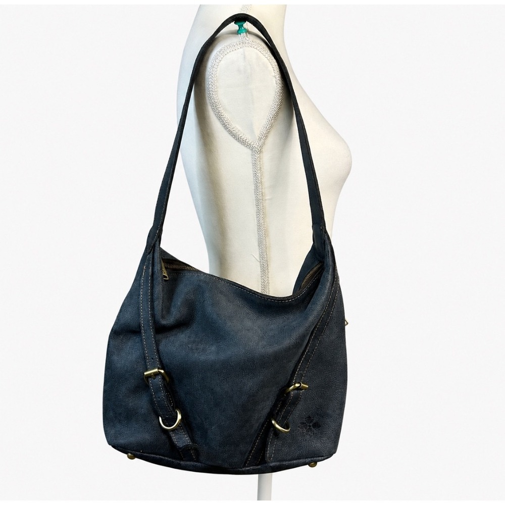 Patricia Nash Leather Hobo Shoulder Bag Slouchy Buckle Straps Textured Blue